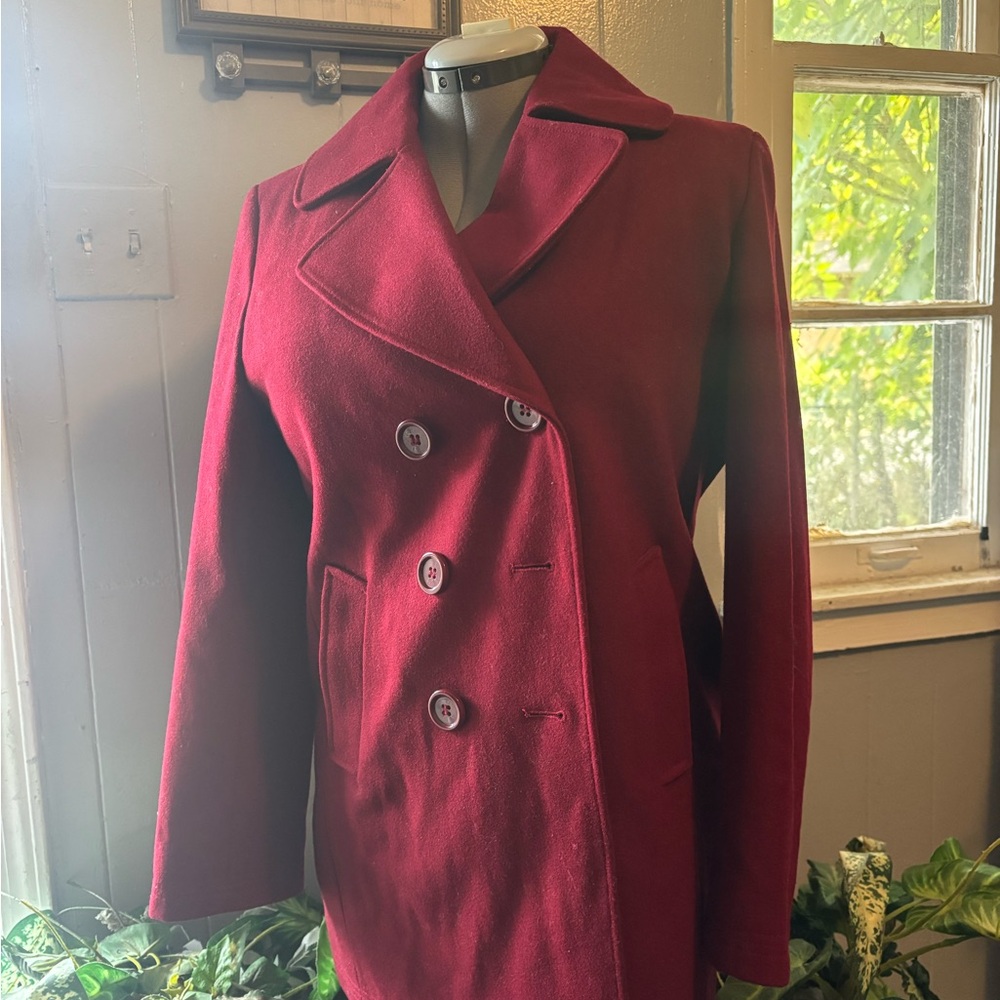 Chic Double-Breasted Red Pea Coat